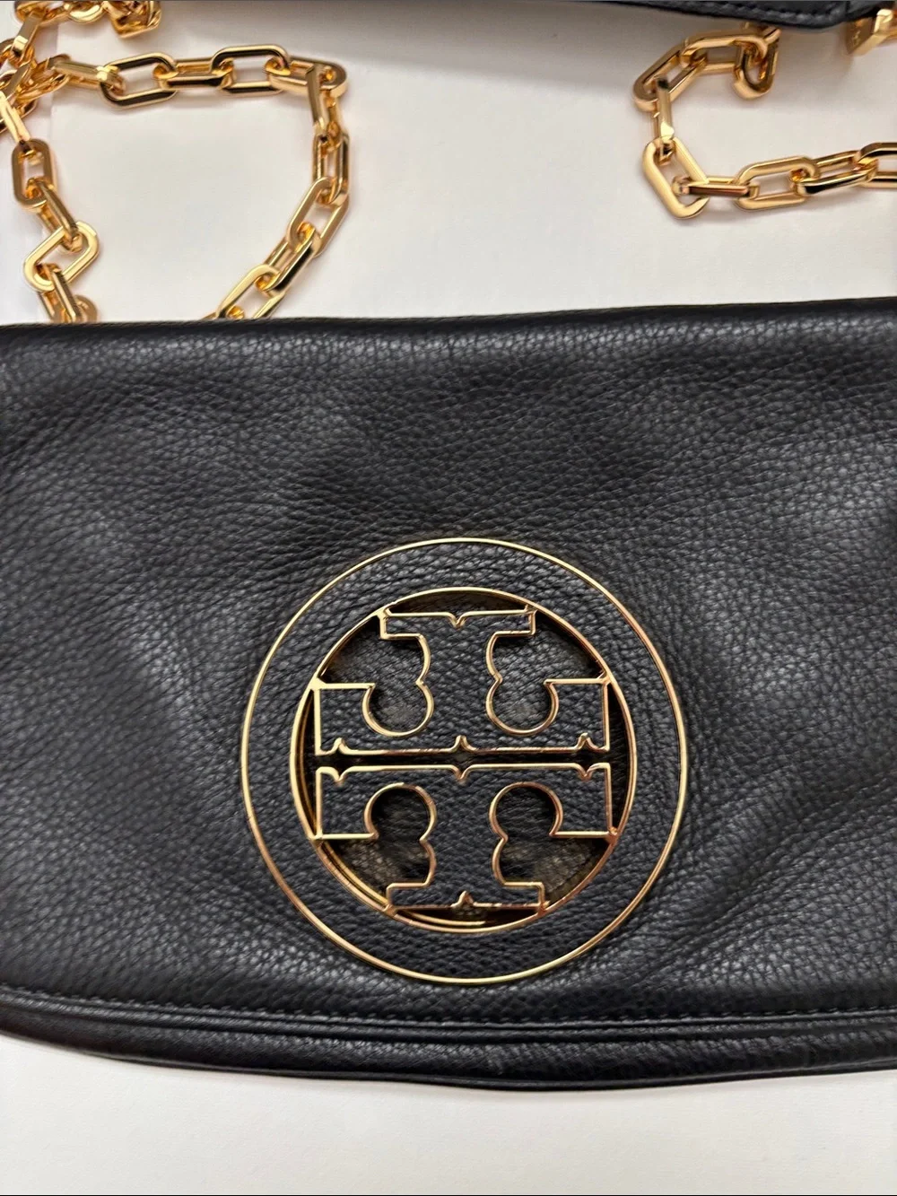 Tory Burch Black Leather Crossbody with Gold Chain Strap